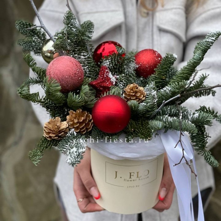 Новогодняя композиция в коробке ред в Прокопьевске