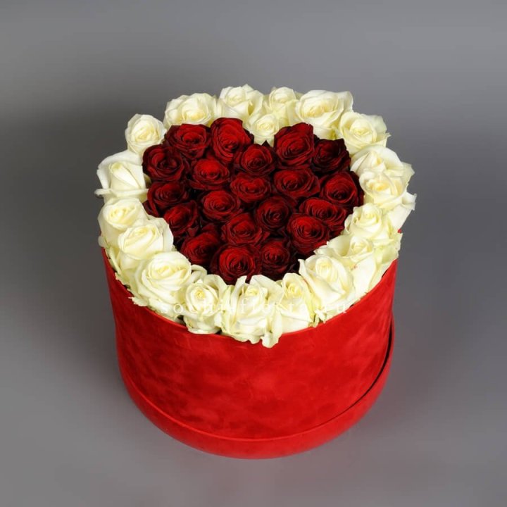 39 красных и белых роз в цилиндре в Прокопьевске
