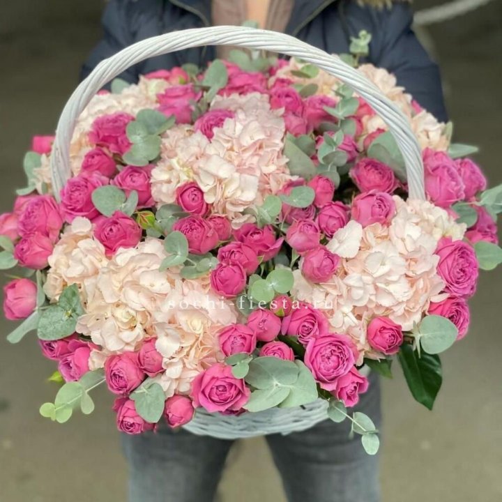 Корзина с гортензией и Мисти Баблс в Прокопьевске