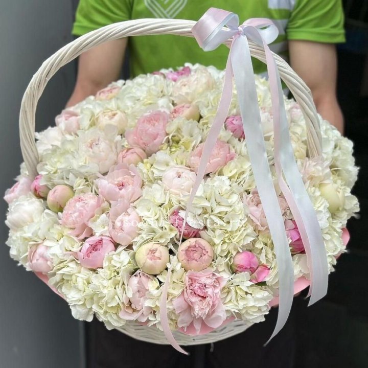 Премиум корзина гортензий и пионов в Прокопьевске