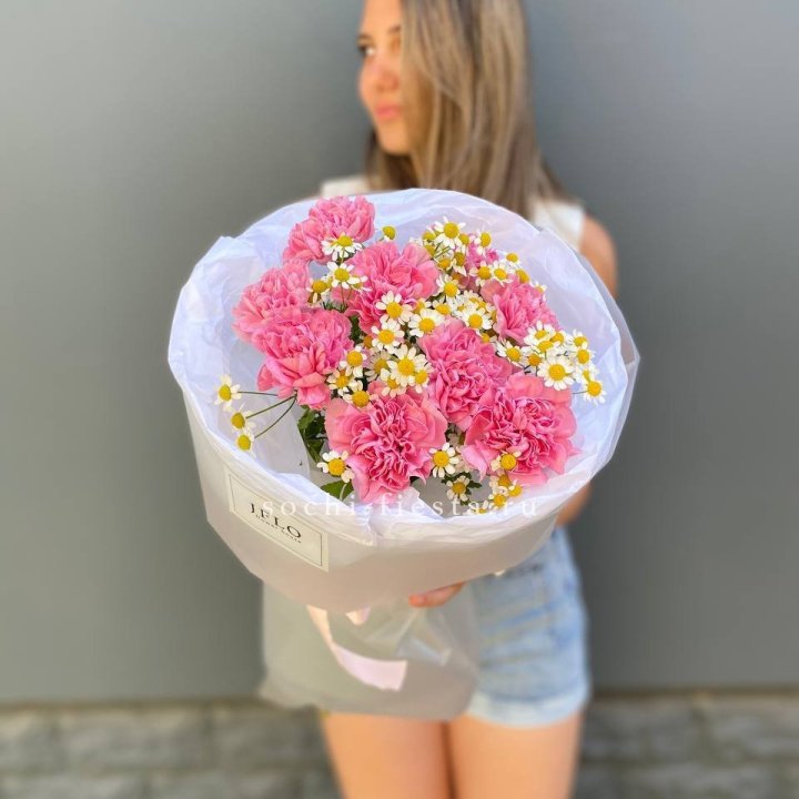 Дуобукет диантусов и ромашек в Прокопьевске