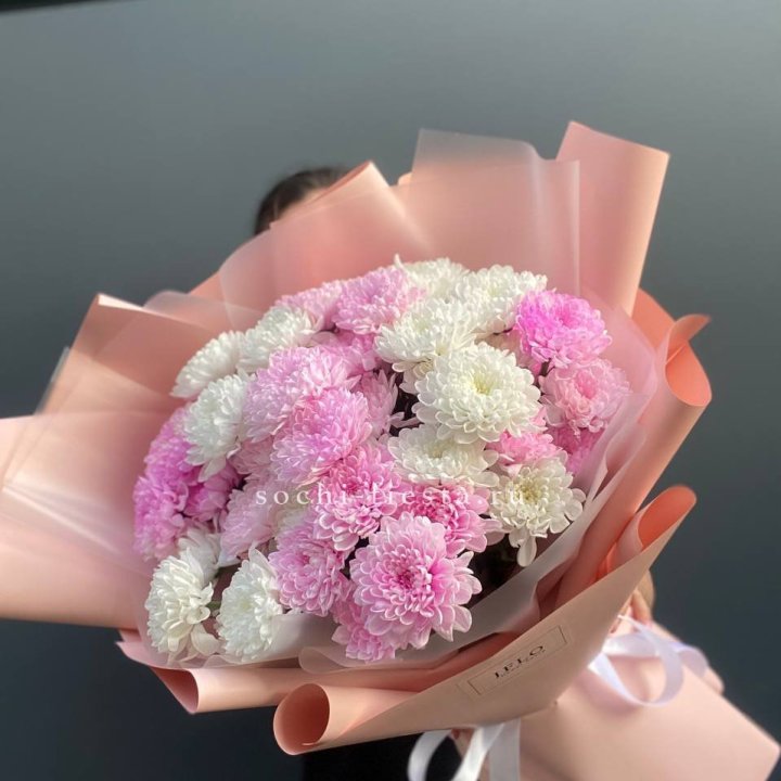  Букет бело-розовых хризантем  в Прокопьевске