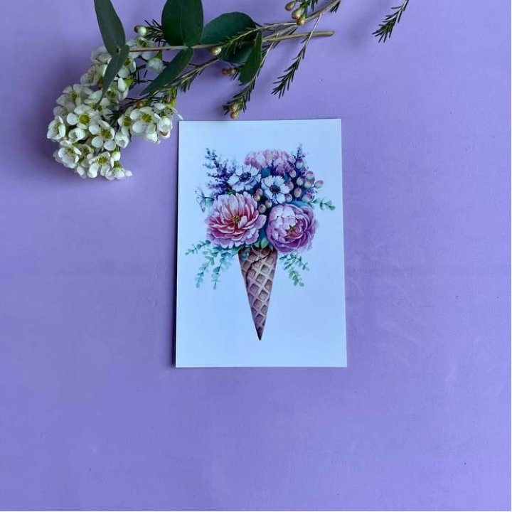 Открытка к букету "Цветочно-кремовый" в Прокопьевске