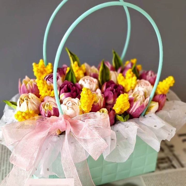 Тюльпаны в сумочке из зефира в Прокопьевске