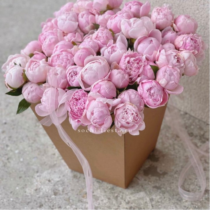 49 пионов в крафт коробке в Прокопьевске