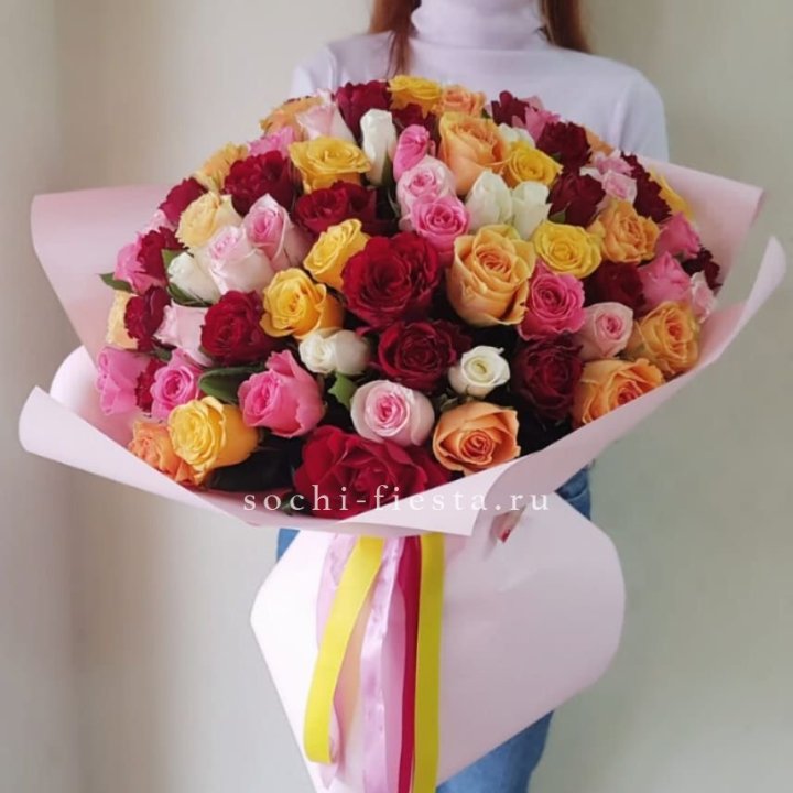 101 роза Кенийский микс "Нежность" в Прокопьевске