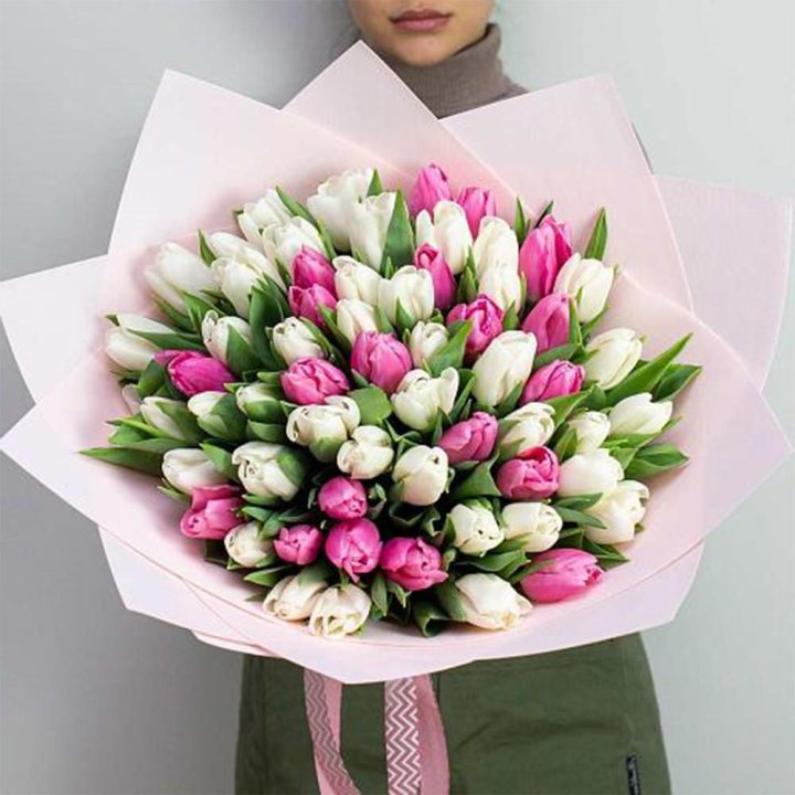 61 бело-розовый тюльпан в Прокопьевске